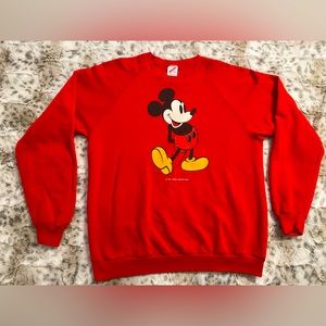 Vintage 80s Disney Mickey Mouse Red Crewneck Jerzees Pullover Sweatshirt